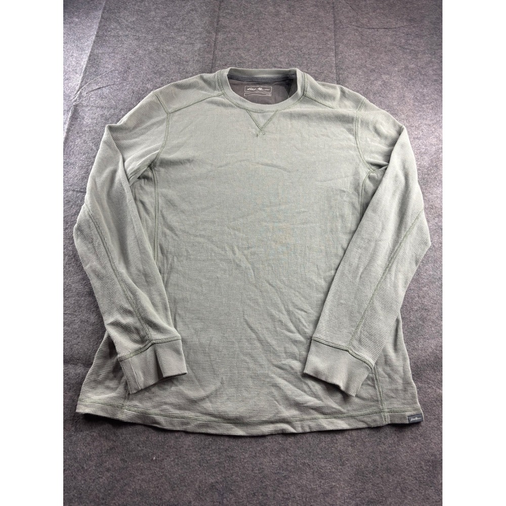 Eddie Bauer Mens LT Tall Waffle Knit Thermal Shirt Green Long Sleeve Crewneck